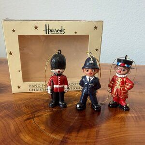 Harrods Knightsbridge Set of 3 Hand Painted Terracotta Christmas Decorations